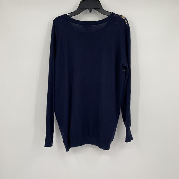 Joie Navy Blue Gold Patterned Silk Front Sweater Size Small S - Picture 5 of 5